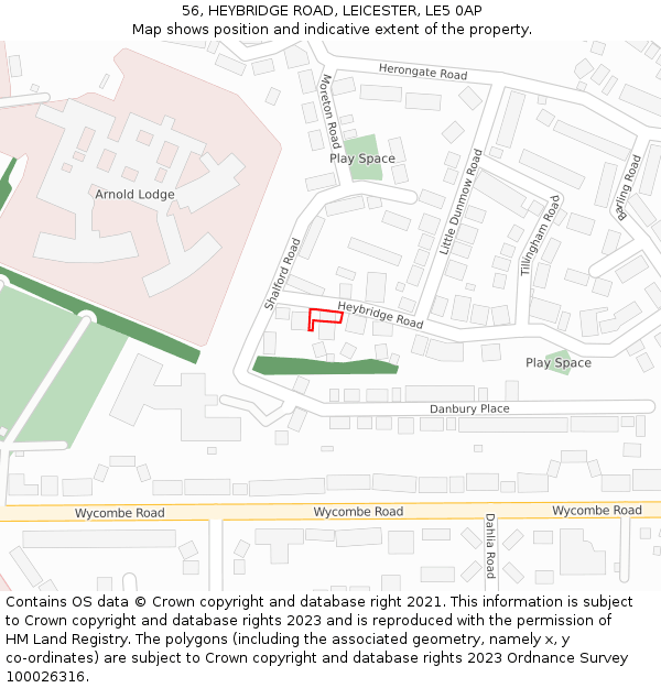 56, HEYBRIDGE ROAD, LEICESTER, LE5 0AP: Location map and indicative extent of plot