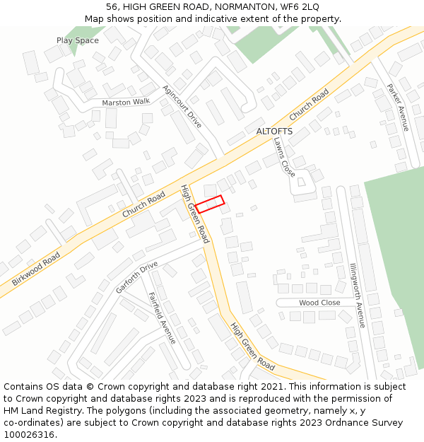 56, HIGH GREEN ROAD, NORMANTON, WF6 2LQ: Location map and indicative extent of plot