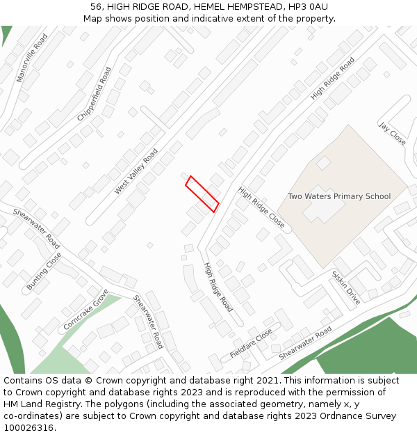 56, HIGH RIDGE ROAD, HEMEL HEMPSTEAD, HP3 0AU: Location map and indicative extent of plot