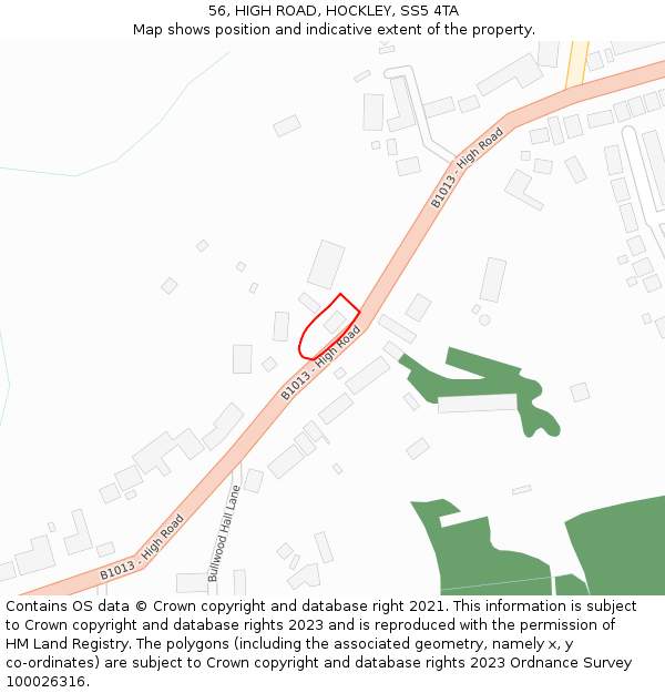 56, HIGH ROAD, HOCKLEY, SS5 4TA: Location map and indicative extent of plot