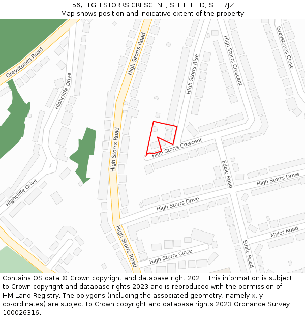 56, HIGH STORRS CRESCENT, SHEFFIELD, S11 7JZ: Location map and indicative extent of plot