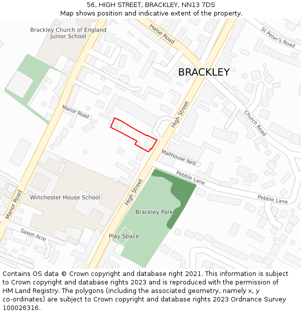 56, HIGH STREET, BRACKLEY, NN13 7DS: Location map and indicative extent of plot