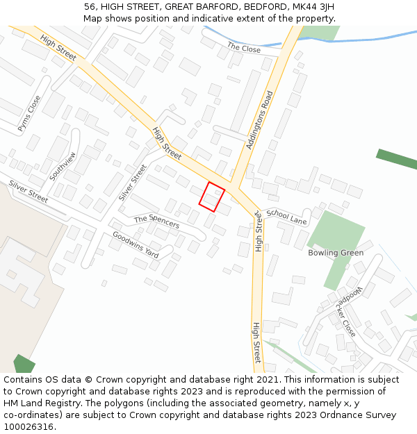 56, HIGH STREET, GREAT BARFORD, BEDFORD, MK44 3JH: Location map and indicative extent of plot