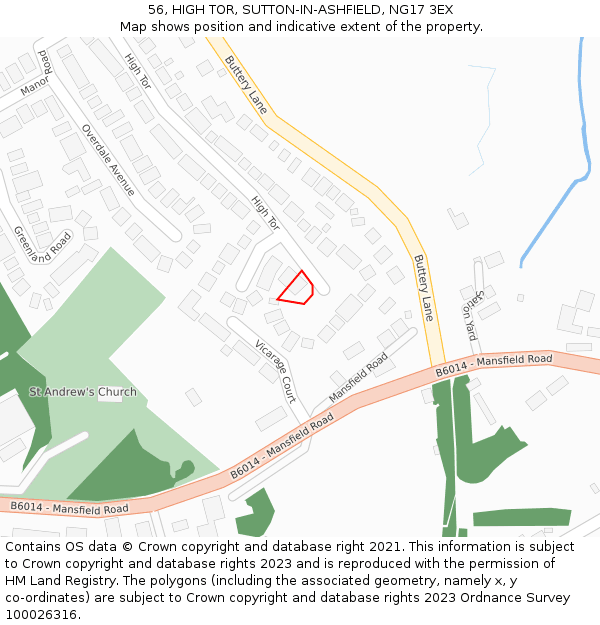 56, HIGH TOR, SUTTON-IN-ASHFIELD, NG17 3EX: Location map and indicative extent of plot