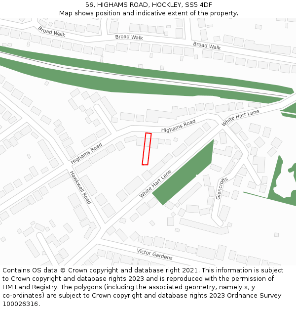 56, HIGHAMS ROAD, HOCKLEY, SS5 4DF: Location map and indicative extent of plot