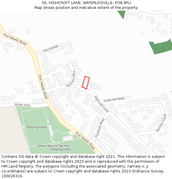 56, HIGHCROFT LANE, WATERLOOVILLE, PO8 9PU: Location map and indicative extent of plot