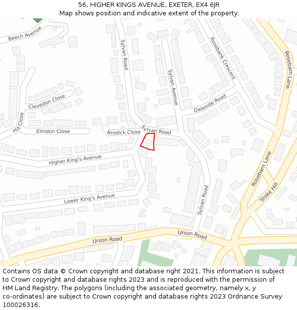 56, HIGHER KINGS AVENUE, EXETER, EX4 6JR: Location map and indicative extent of plot