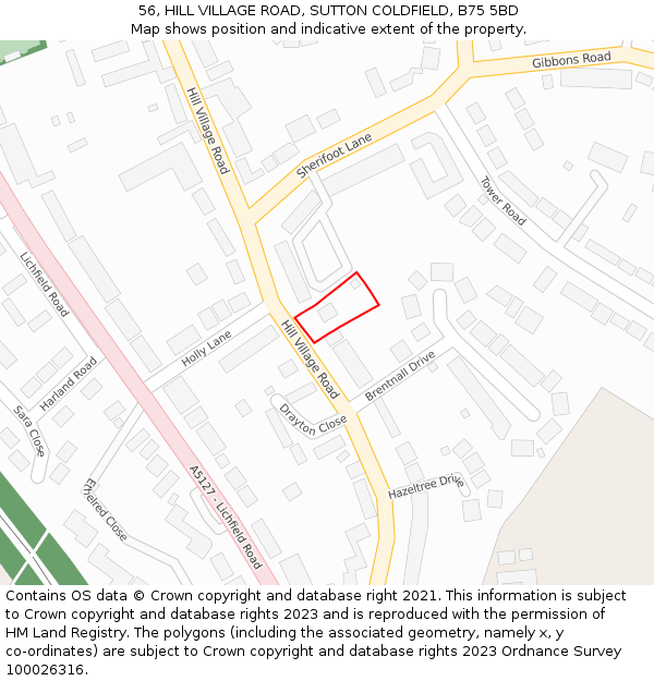 56, HILL VILLAGE ROAD, SUTTON COLDFIELD, B75 5BD: Location map and indicative extent of plot