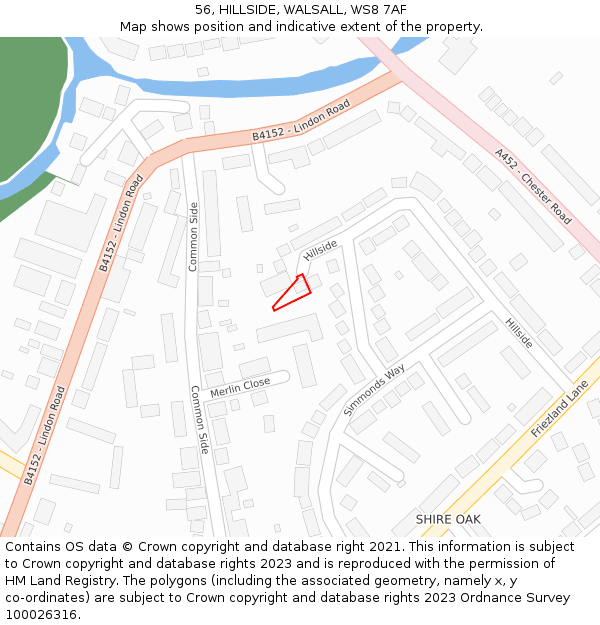 56, HILLSIDE, WALSALL, WS8 7AF: Location map and indicative extent of plot