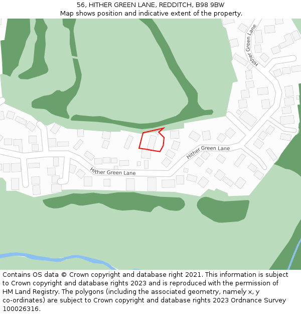 56, HITHER GREEN LANE, REDDITCH, B98 9BW: Location map and indicative extent of plot