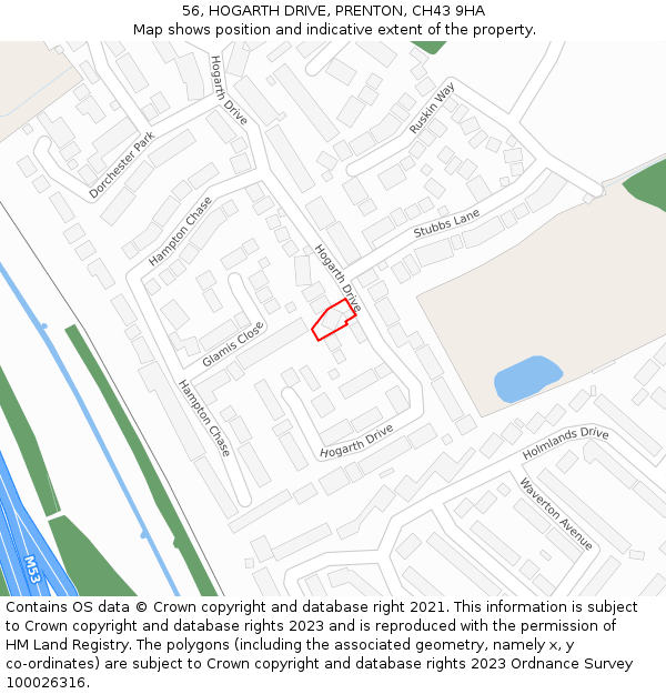 56, HOGARTH DRIVE, PRENTON, CH43 9HA: Location map and indicative extent of plot