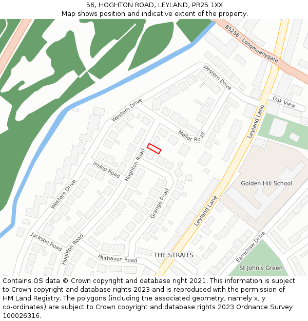 56, HOGHTON ROAD, LEYLAND, PR25 1XX: Location map and indicative extent of plot