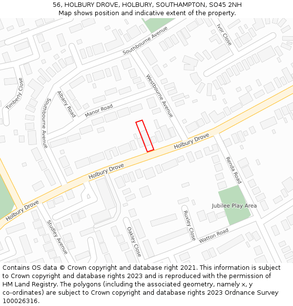 56, HOLBURY DROVE, HOLBURY, SOUTHAMPTON, SO45 2NH: Location map and indicative extent of plot