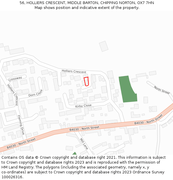 56, HOLLIERS CRESCENT, MIDDLE BARTON, CHIPPING NORTON, OX7 7HN: Location map and indicative extent of plot