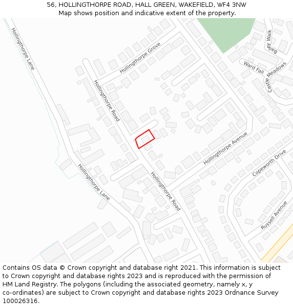 56, HOLLINGTHORPE ROAD, HALL GREEN, WAKEFIELD, WF4 3NW: Location map and indicative extent of plot