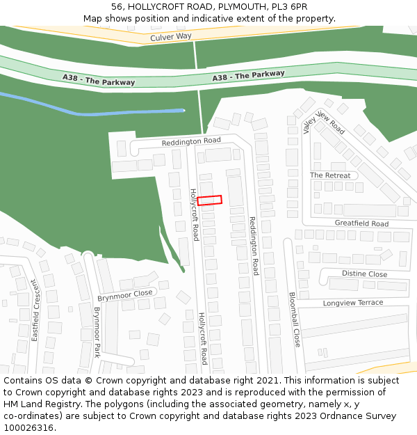 56, HOLLYCROFT ROAD, PLYMOUTH, PL3 6PR: Location map and indicative extent of plot