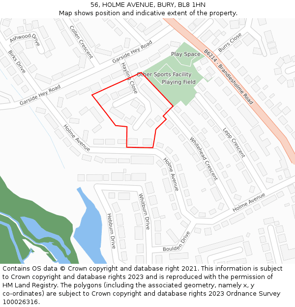 56, HOLME AVENUE, BURY, BL8 1HN: Location map and indicative extent of plot