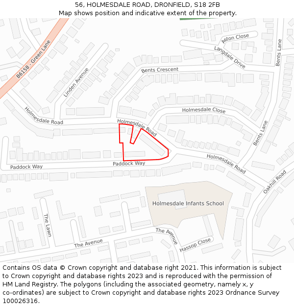 56, HOLMESDALE ROAD, DRONFIELD, S18 2FB: Location map and indicative extent of plot