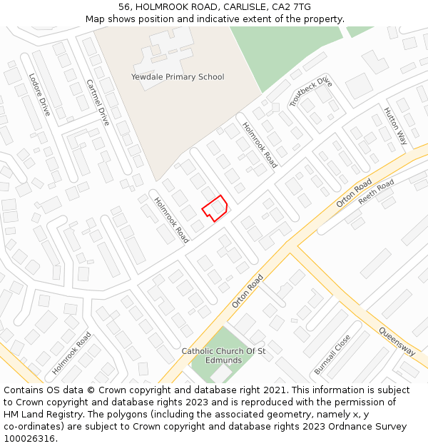 56, HOLMROOK ROAD, CARLISLE, CA2 7TG: Location map and indicative extent of plot