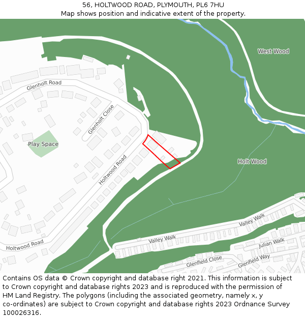 56, HOLTWOOD ROAD, PLYMOUTH, PL6 7HU: Location map and indicative extent of plot