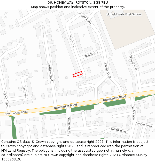 56, HONEY WAY, ROYSTON, SG8 7EU: Location map and indicative extent of plot