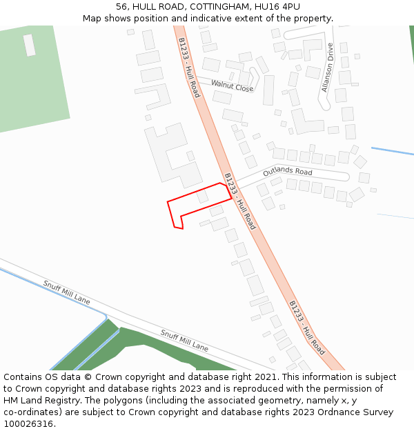 56, HULL ROAD, COTTINGHAM, HU16 4PU: Location map and indicative extent of plot