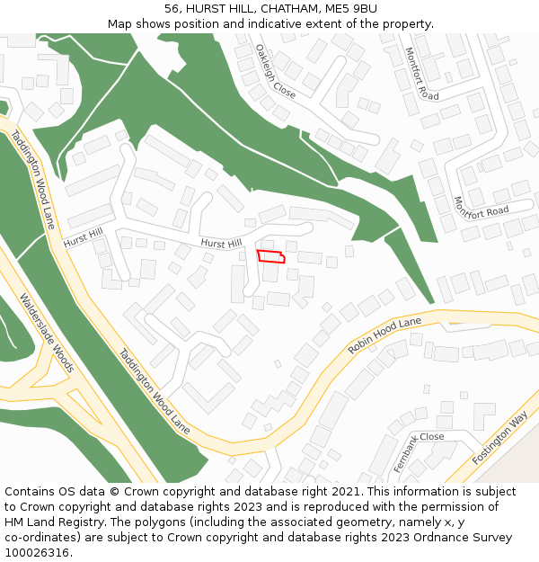 56, HURST HILL, CHATHAM, ME5 9BU: Location map and indicative extent of plot