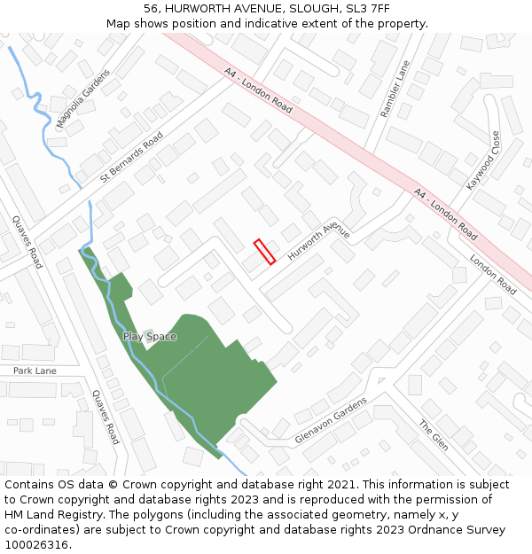 56, HURWORTH AVENUE, SLOUGH, SL3 7FF: Location map and indicative extent of plot