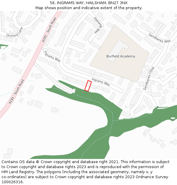 56, INGRAMS WAY, HAILSHAM, BN27 3NX: Location map and indicative extent of plot