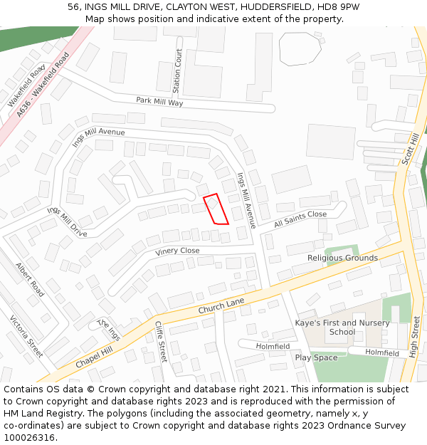 56, INGS MILL DRIVE, CLAYTON WEST, HUDDERSFIELD, HD8 9PW: Location map and indicative extent of plot