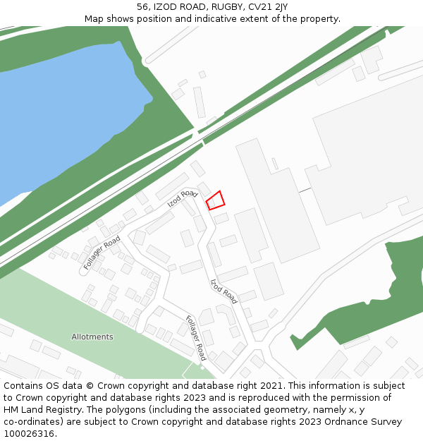 56, IZOD ROAD, RUGBY, CV21 2JY: Location map and indicative extent of plot