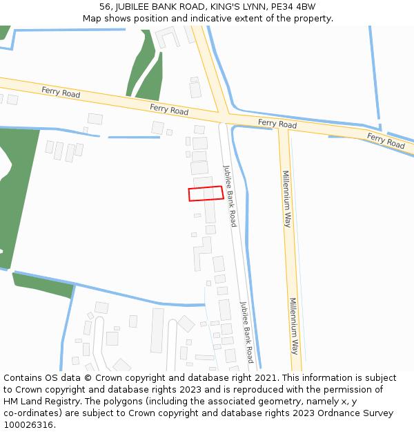 56, JUBILEE BANK ROAD, KING'S LYNN, PE34 4BW: Location map and indicative extent of plot