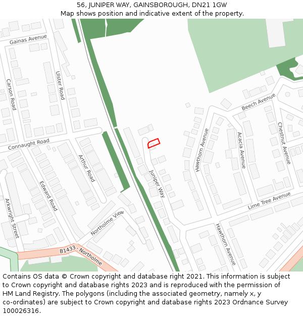 56, JUNIPER WAY, GAINSBOROUGH, DN21 1GW: Location map and indicative extent of plot