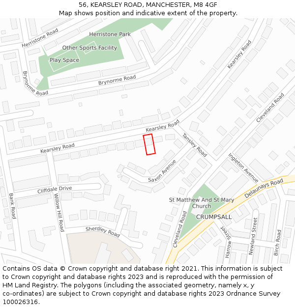 56, KEARSLEY ROAD, MANCHESTER, M8 4GF: Location map and indicative extent of plot