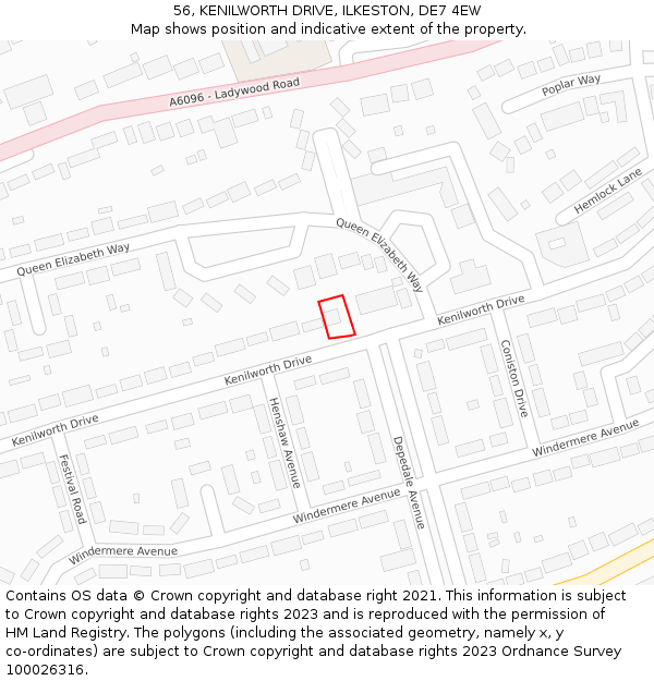 56, KENILWORTH DRIVE, ILKESTON, DE7 4EW: Location map and indicative extent of plot