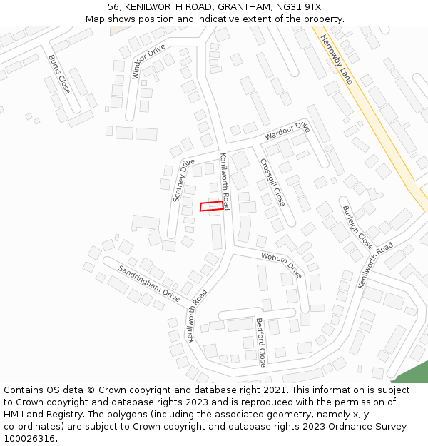 56, KENILWORTH ROAD, GRANTHAM, NG31 9TX: Location map and indicative extent of plot