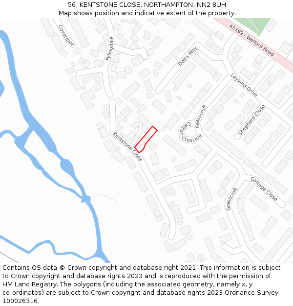 56, KENTSTONE CLOSE, NORTHAMPTON, NN2 8UH: Location map and indicative extent of plot