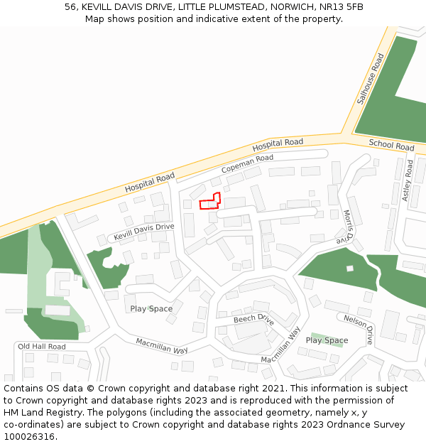 56, KEVILL DAVIS DRIVE, LITTLE PLUMSTEAD, NORWICH, NR13 5FB: Location map and indicative extent of plot