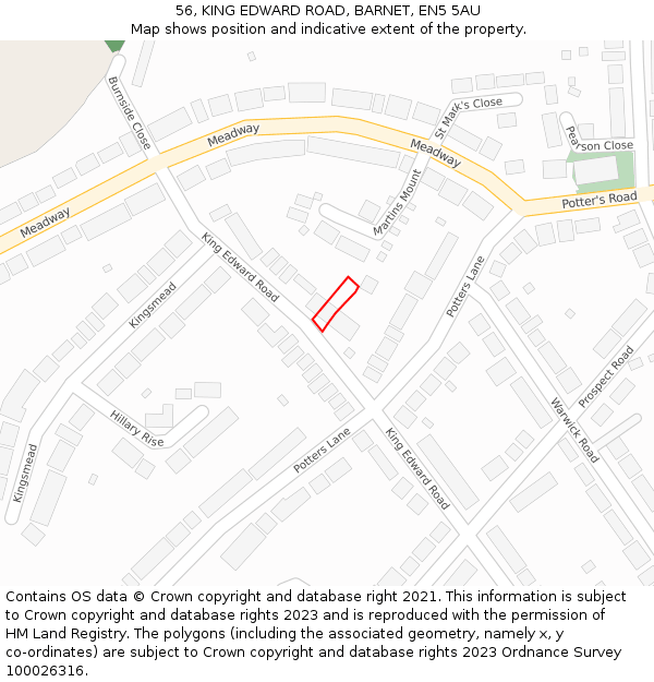 56, KING EDWARD ROAD, BARNET, EN5 5AU: Location map and indicative extent of plot