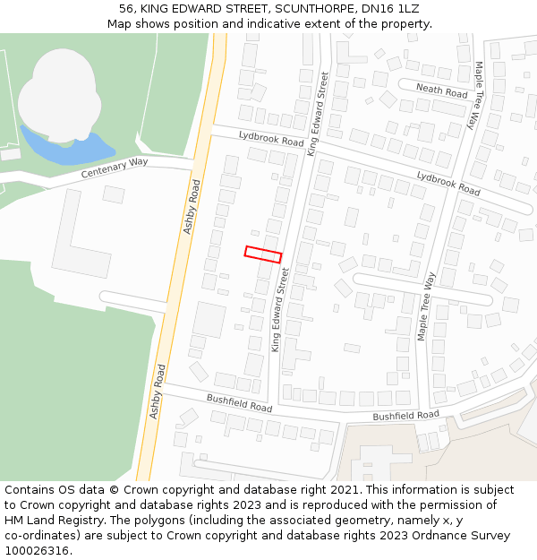 56, KING EDWARD STREET, SCUNTHORPE, DN16 1LZ: Location map and indicative extent of plot