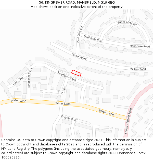 56, KINGFISHER ROAD, MANSFIELD, NG19 6EG: Location map and indicative extent of plot