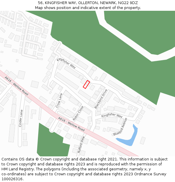 56, KINGFISHER WAY, OLLERTON, NEWARK, NG22 9DZ: Location map and indicative extent of plot