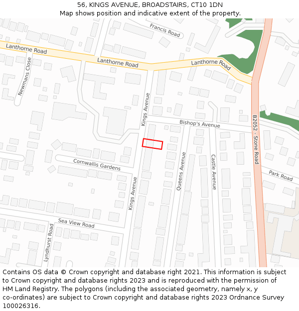 56, KINGS AVENUE, BROADSTAIRS, CT10 1DN: Location map and indicative extent of plot