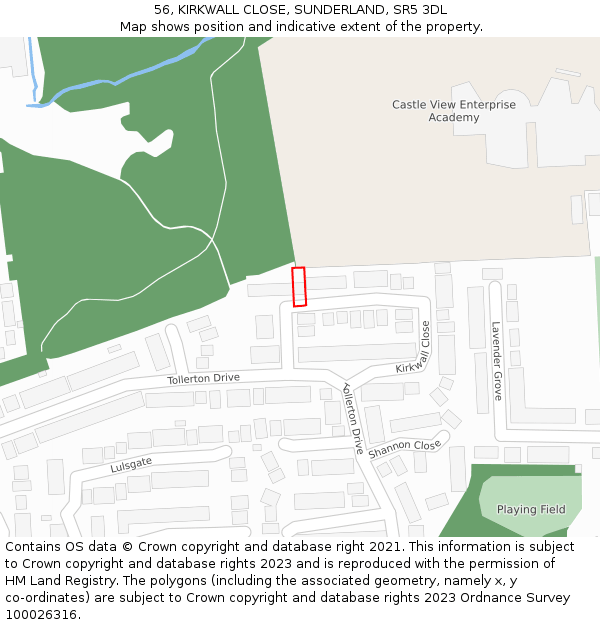 56, KIRKWALL CLOSE, SUNDERLAND, SR5 3DL: Location map and indicative extent of plot