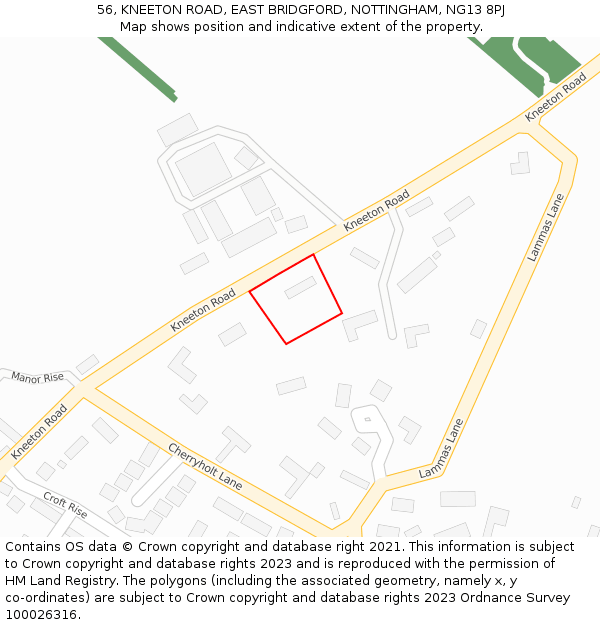 56, KNEETON ROAD, EAST BRIDGFORD, NOTTINGHAM, NG13 8PJ: Location map and indicative extent of plot