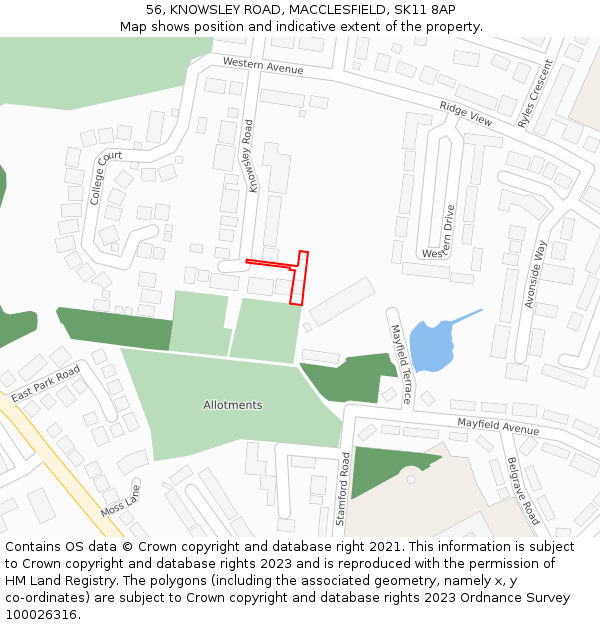 56, KNOWSLEY ROAD, MACCLESFIELD, SK11 8AP: Location map and indicative extent of plot