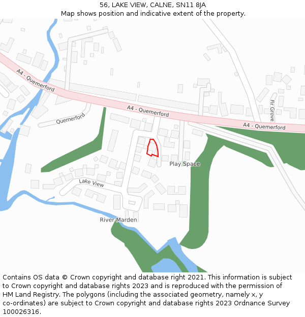 56, LAKE VIEW, CALNE, SN11 8JA: Location map and indicative extent of plot