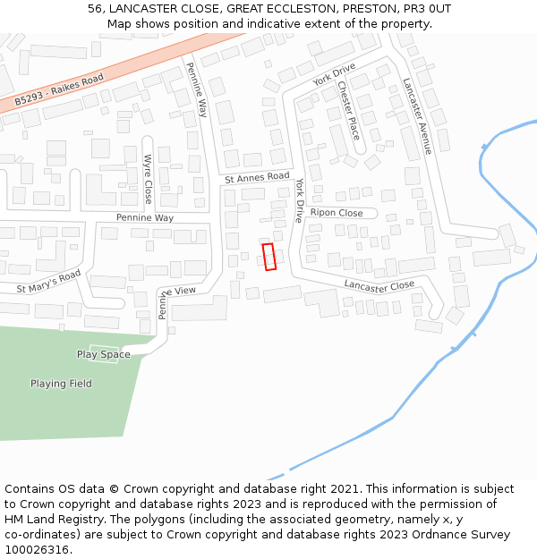 56, LANCASTER CLOSE, GREAT ECCLESTON, PRESTON, PR3 0UT: Location map and indicative extent of plot