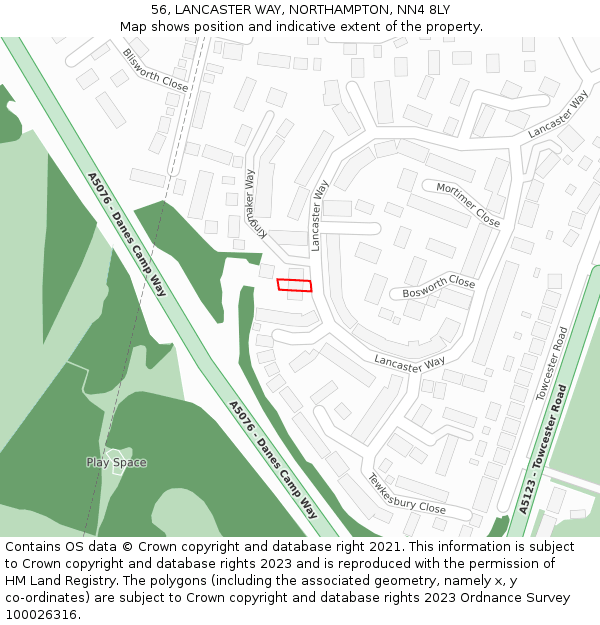 56, LANCASTER WAY, NORTHAMPTON, NN4 8LY: Location map and indicative extent of plot