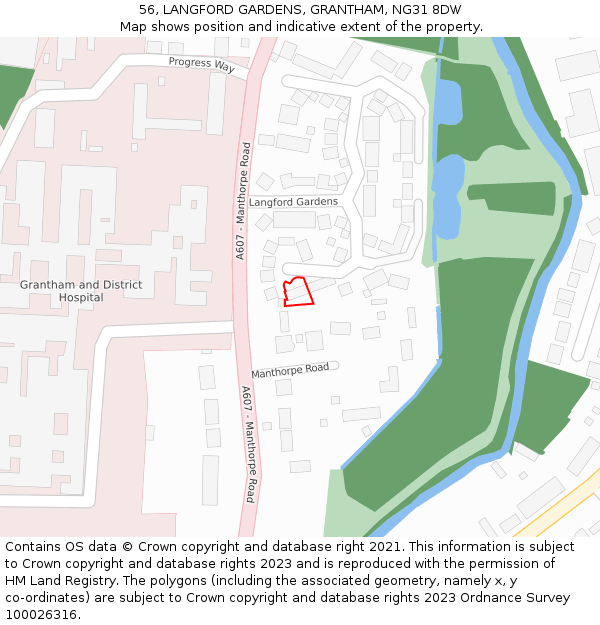 56, LANGFORD GARDENS, GRANTHAM, NG31 8DW: Location map and indicative extent of plot